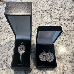 925 Sterling Silver Filigree Jewelry Set – Boho Statement Earrings & Bracelet